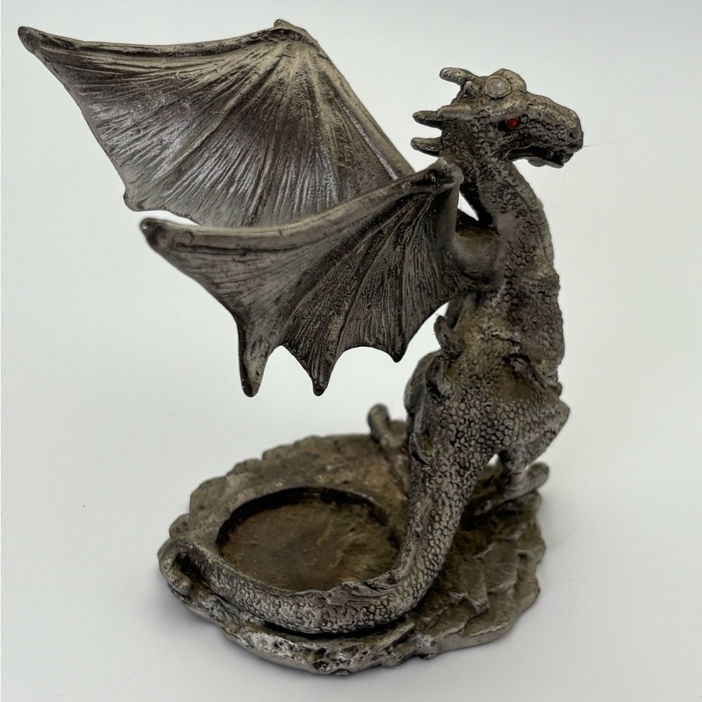 Majestic Vintage Pewter Dragon Figurine Votive Holder - Picture 5 of 12